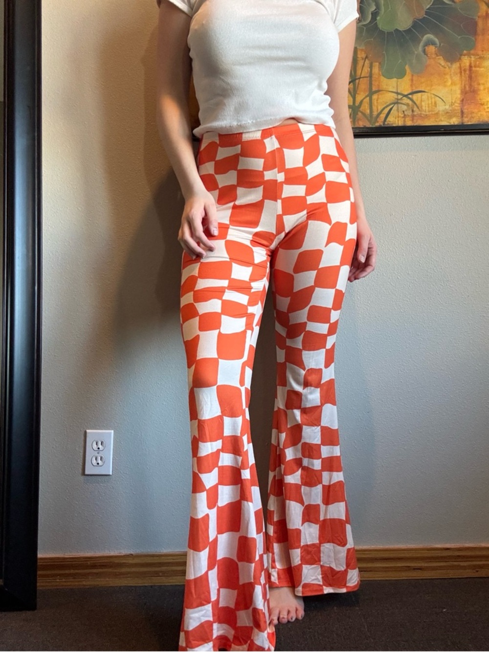 Ginger G Orange & White Checkerboard Flare Pants